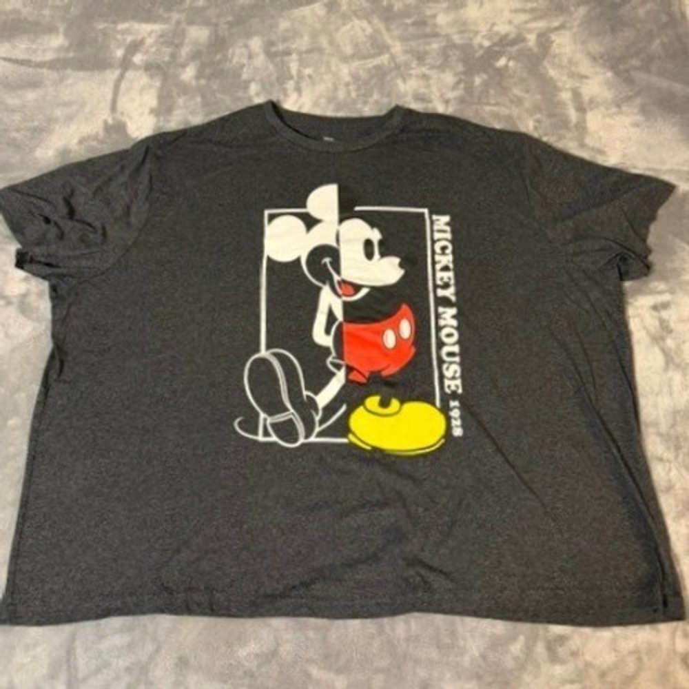 Disney T-Shirt Mens 4XB Charcoal Gray Mickey Mouse 1928 Graphic Tee Short Sleeve